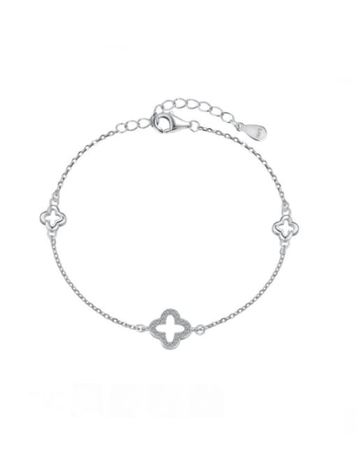 Clover Bracelet, Pave Zircon .925 Sterling Silver Dainty Flower Bracelet
