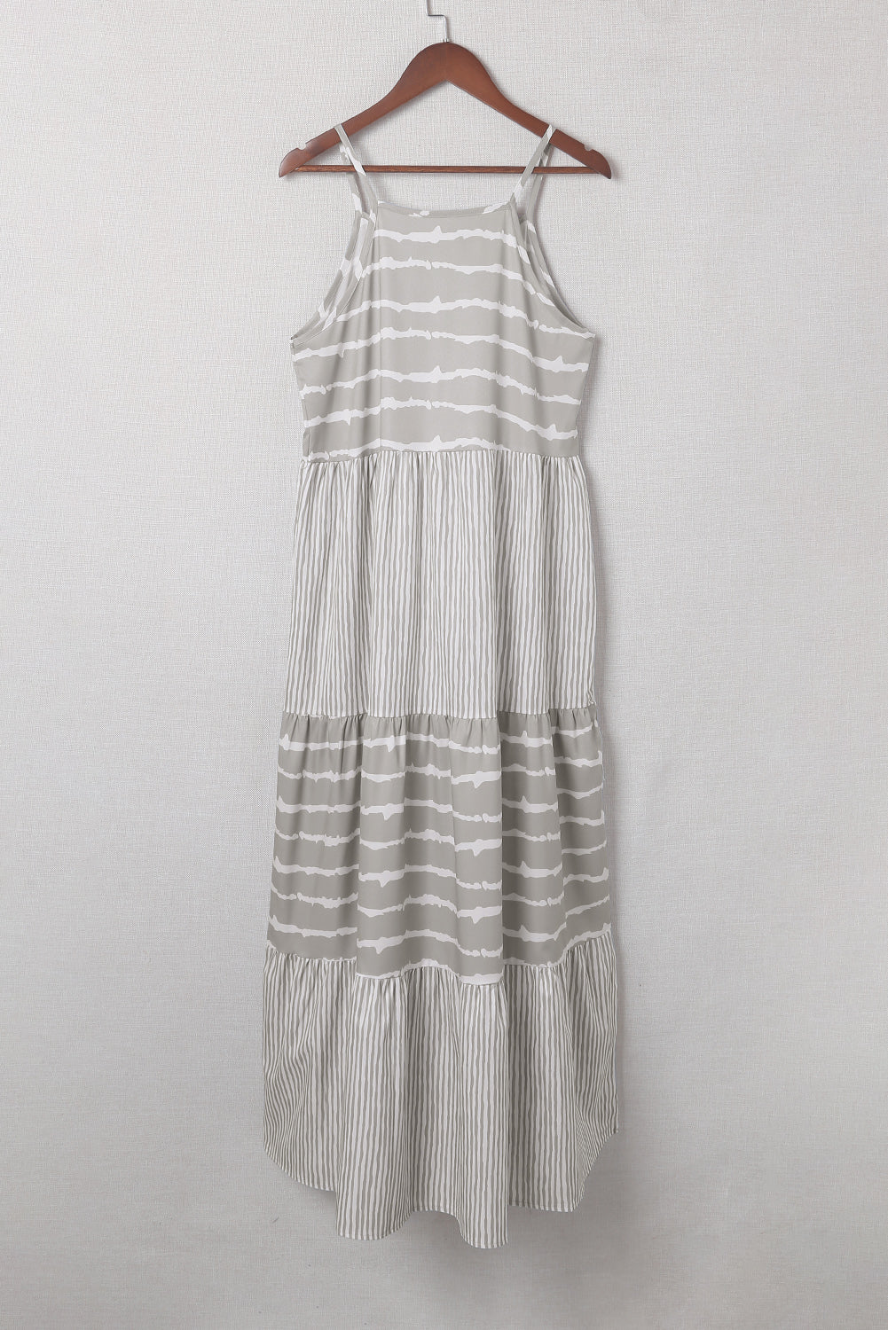 Gray Striped Spaghetti Strap Long Dress