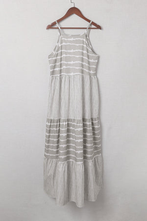 Gray Striped Spaghetti Strap Long Dress