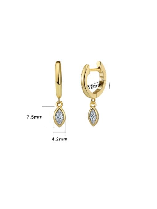 Diamond Shape Charm Hoop Earrings, Dangle Zircon .925 Sterling Silver Earrings