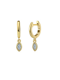 Diamond Shape Charm Hoop Earrings, Dangle Zircon .925 Sterling Silver Earrings