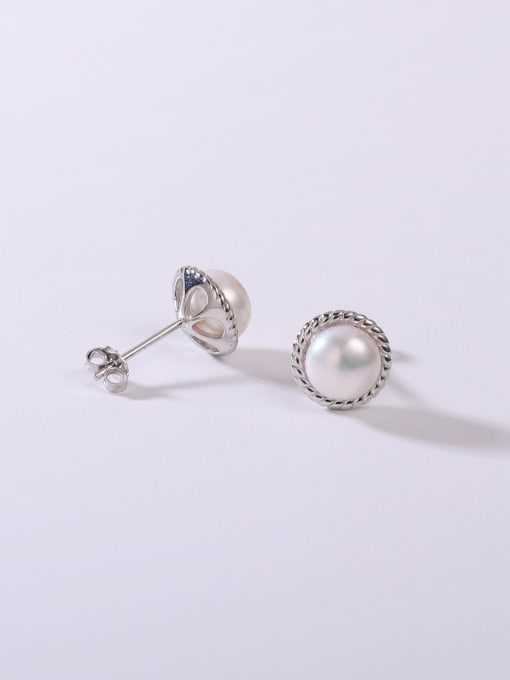 Pearl Stud Earrings, Freshwater Pearl Vintage Style .925 Sterling Silver Luxury Earrings