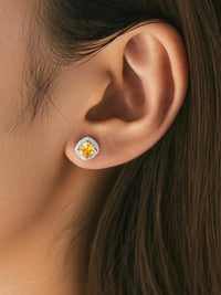 Cushion Cut Yellow Stud Earrings,  Cubic zirconia 925 Sterling Silver Stud Statement Earrings