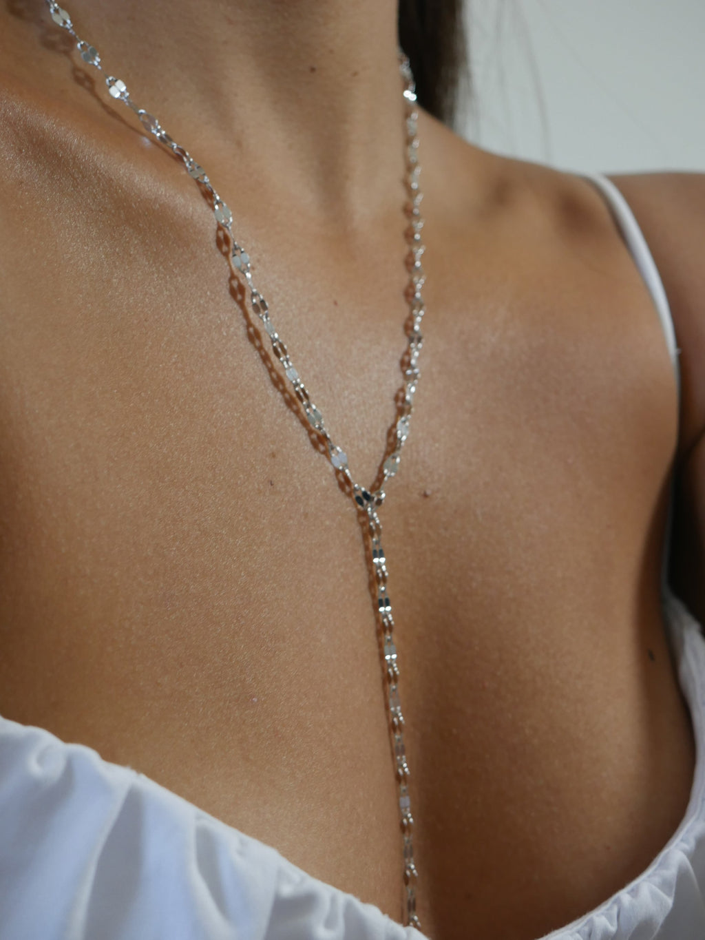 Daily Y Necklace, .925 Sterling Silver  Twisted Chain Lariat Y Everyday Long Necklace
