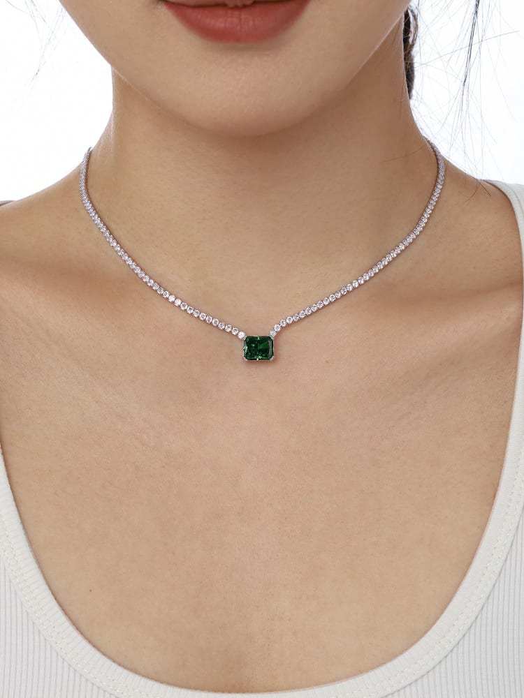 Necklace, Tennis Necklace, Emerald Tennis Necklace, Green Rhinestone Tennis Necklace, Green Zirconia Tennis Necklace, chokers, elegant chokers, necklaces for special occasions, tennis necklace with square center, statement necklace, designer necklaces, birthday gifts, anniversary gifts, designer jewelry, cool jewelry, cheap necklaces, luxury jewelry, kelsey jewelry, tennis necklace affordable, nice necklaces, womens jewelry, emerald necklaces, trending on tiktok