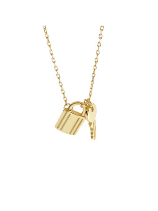 Gold Lock & Key Initial Pendant Necklace - S