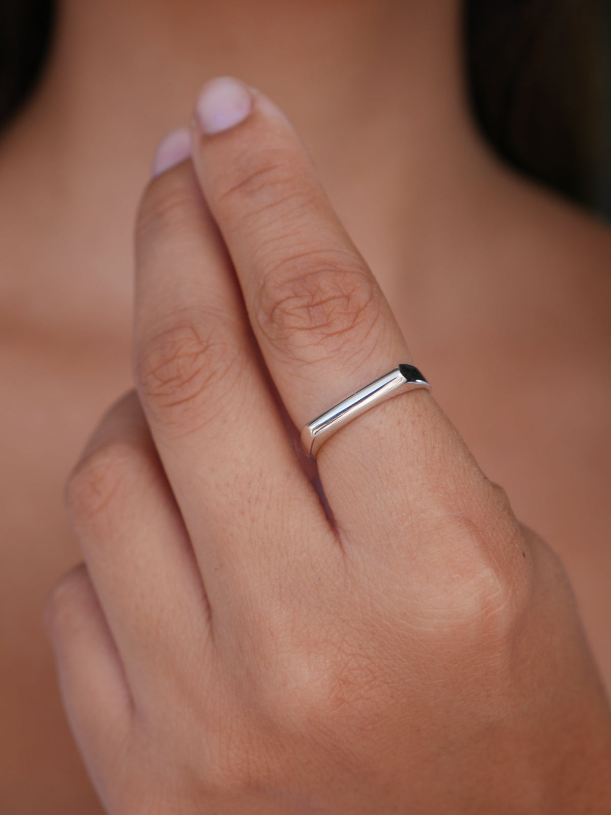 Flat Bar Silver Ring, 925 Sterling Silver Waterproof Nickel Free Luxury Unisex Ring 7