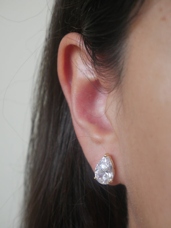 Large Waterdrop Stud Earrings, 14k Gold Plated .925 Sterling Silver Diamond CZ Hypoallergenic Statement Stud Earrings