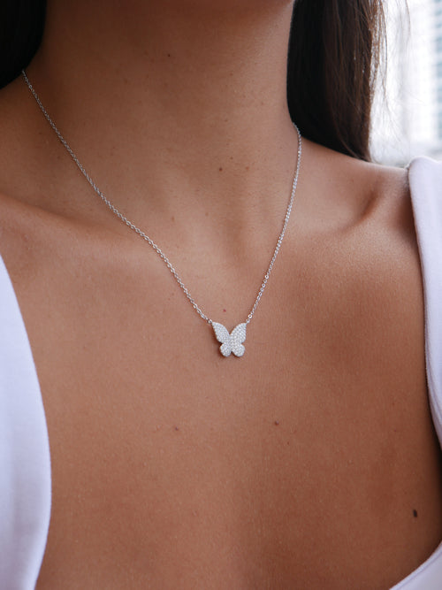 necklaces, silver necklace,  925 stelring silver, butterfly necklaces, rhinestone butterfly necklaces, dainty butterfly necklaces, sterling silver butterfly necklaces, fashion jewelry, statement necklaces, cubic zirconia, diamond butterfly necklaces, designer jewelry, fashion jewelry, hypoallergenic necklaces, birthday gifts, anniversary gifts, holiday gifts, trending jewelry, popular butterfly necklaces, fine jewelry, kesley jewelry, butterfly jewelry